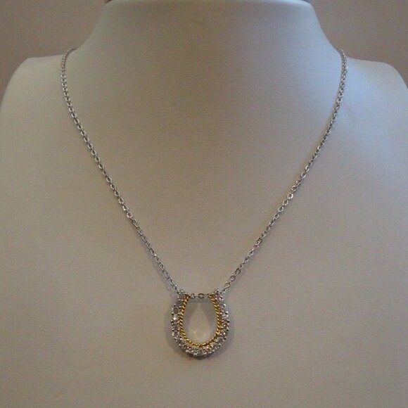 STERLING SILVER HORSE SHOE NECKLACE PENDANT W/ LAB CREATED DIAMOND 19MM BY 16MM - Picture 3 of 5
